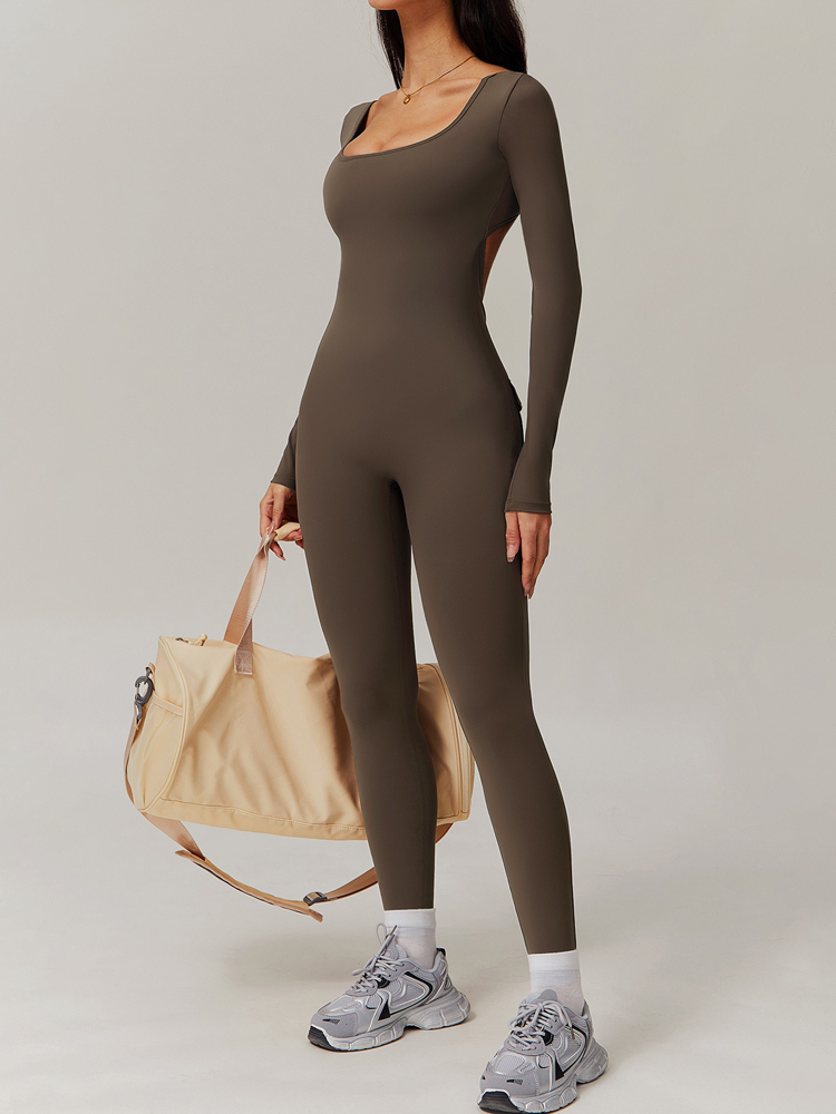 Back V Hip Shrink Long Sleeve One Piece Tights