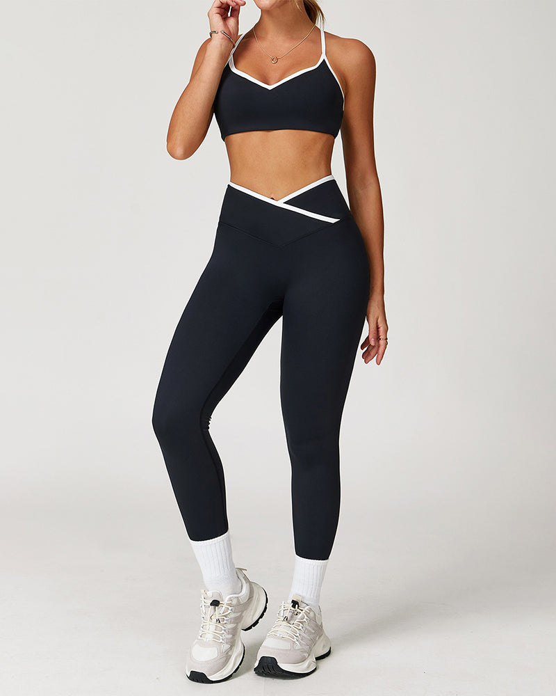 V-neckline hollow back color collision sports yoga bra