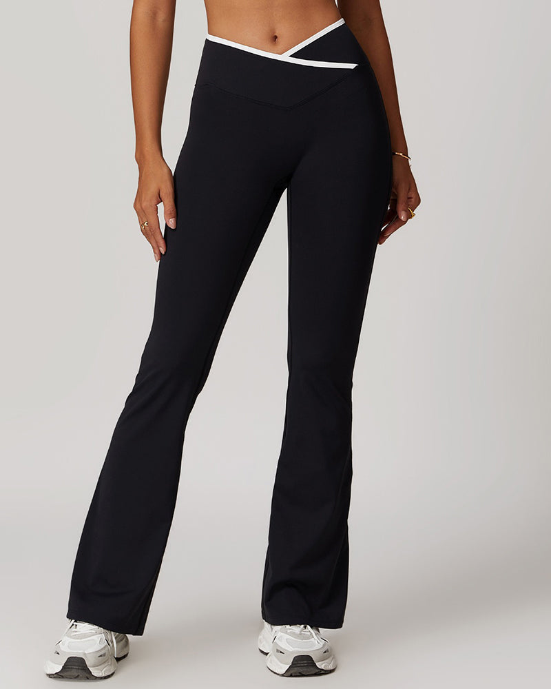 Crossover High Waist Skinny Sport Wide Leg Flared Pants