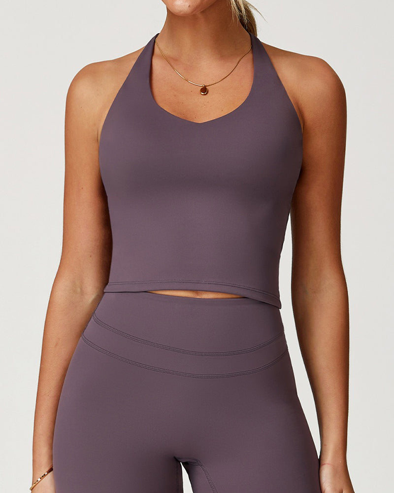 Tight-fitting brushed crossover gym tank top