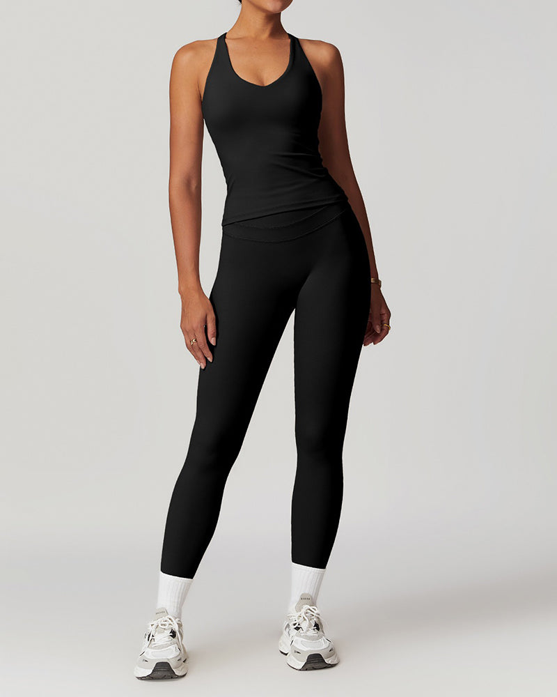 Tight-fitting brushed crossover gym tank top