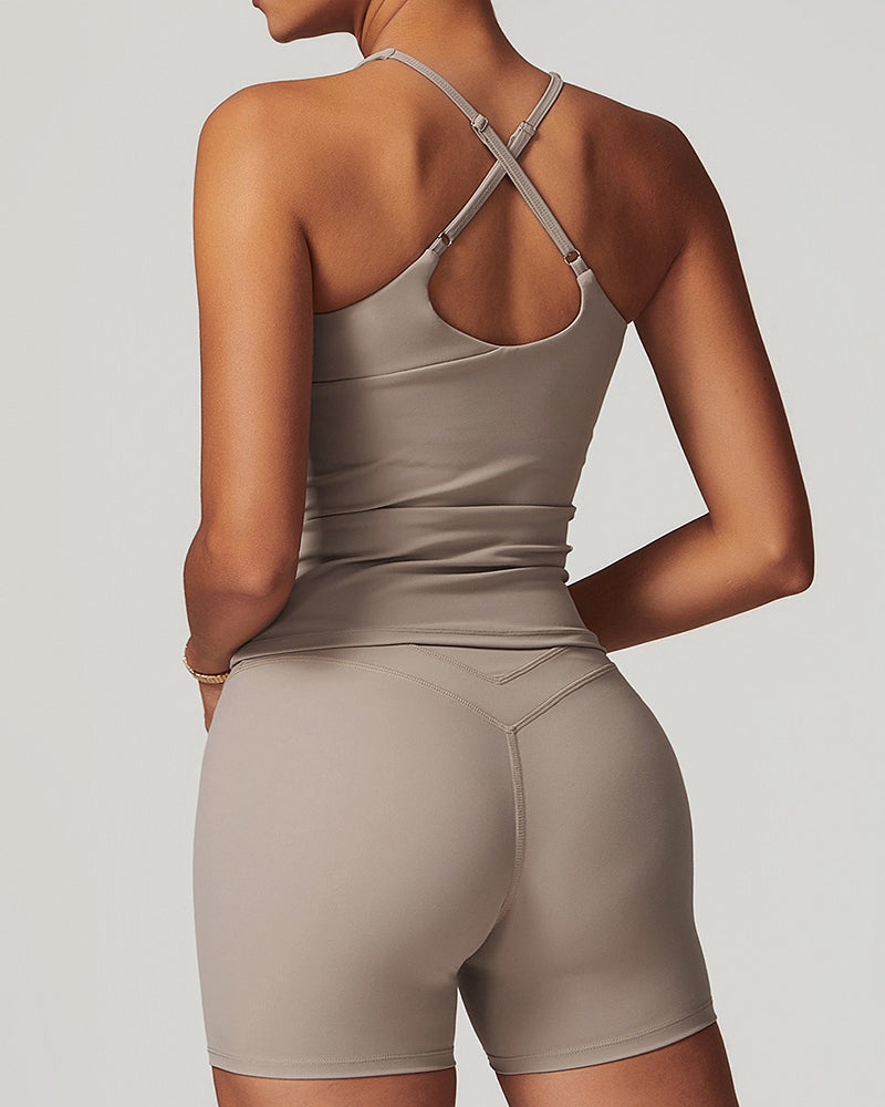 Tight-fitting brushed crossover gym tank top