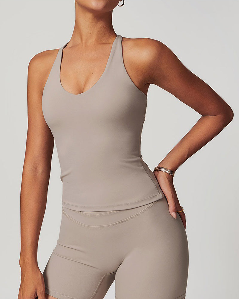 Tight-fitting brushed crossover gym tank top