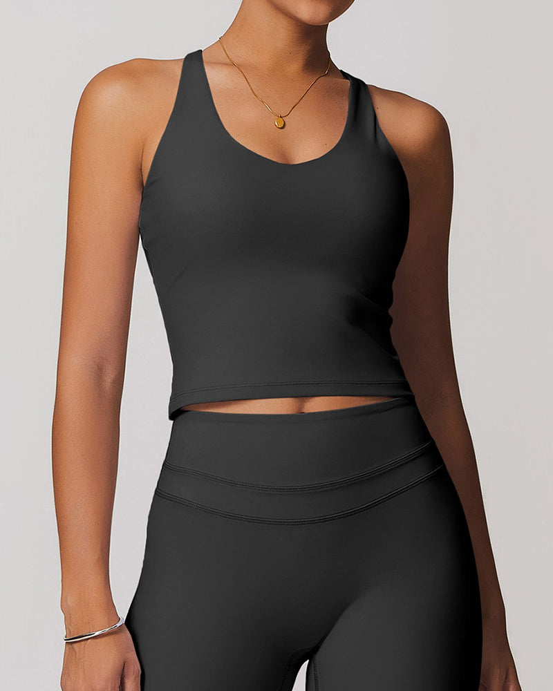 Tight-fitting brushed crossover gym tank top